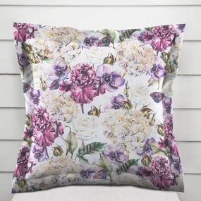 Biante Dekoračná obliečka na vankúš s lemom PML-108 Fialové kvety s motýlikmi na bielom 50 x 60 cm