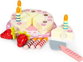 Drevený narodeninový tort na suchý zips pre deti 15 dielov – sviečky a jahoda ECOTOYS