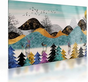 Grafický sklenený obraz s jeleňmi (70x50 cm)
