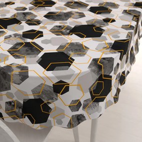 Biante Bavlnený oválny obrus Sandra SA-482 Sivo-čierne mramorové hexagóny 60x100 cm