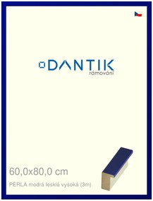 DANTIK rám na obraz 60x80 | PERLA modrá lesklá vysoká (Plexi Čiré)