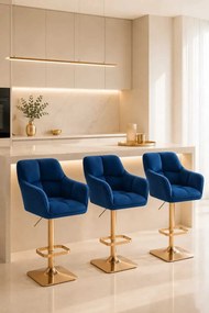LuxuryForm DESIGN Barová stolička AMALFI VELUR na zlatej hranatej podstave - modrá