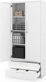 Modulárna kovová multifunkčná skriňa s dvoma zásuvkami biela MEGAN 1950 x 900 x 400 mm