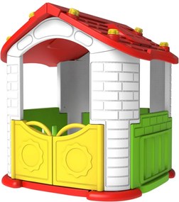 Ramiz Detský záhradný domček 3 v 1 Červený + šmykľavka + záhrada s plotom