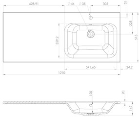 Sapho Sapho, LOREA skrinka 120x46x51,5cm (30+90cm), pravá, dub Alabama/biela matná, LE090-2231-R-02