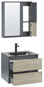 Súprava kúpeľňového nábytku so zrkadlovou skrinkou 60 cm svetlé drevo/sivá TERUEL Beliani