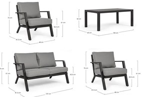 Sivý hliníkový záhradný lounge set pre 4 Harley – Bizzotto