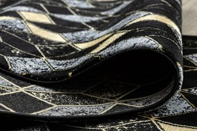 Dywany Łuszczów, Behúň Gloss 400B 86 3D geometric black/gold, 60x300, čierna, obývacia izba