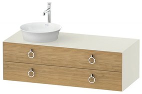 DURAVIT White Tulip závesná skrinka pod umývadlo na dosku vľavo, 2 zásuvky, 1300 x 550 x 408 mm, dub prírodný masív/nordická biela vysoký lesk, WT4992LH5H4