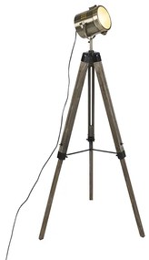 Priemyselná trojnohá stojaca lampa drevená so štúdiovým reflektorom - Braha