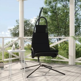 Záhradná hojdacia stolička s poduškou čierna oxf. látka a oceľ 362728