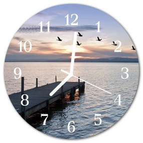 Nástenné sklenené hodiny Jazero vtákov fi 30 cm