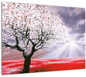 Červený sklenený obraz stromu (70x50 cm)