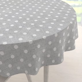 Biante Dekoračný okrúhly obrus Porto PRT-018 Biele bodky na sivom režnom Ø 100 cm