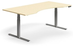 Výškovo nastaviteľný stôl QBUS, s výrezom, 2000x1000 mm, strieborný rám, breza