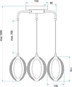 Toolight Toolight, LED závesné svietidlo G176-3CP, zlatá lesklá, OSW-07820