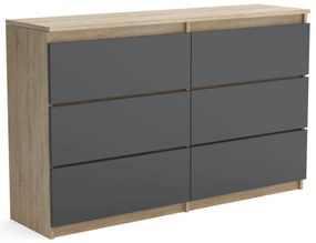 Veľká komoda 6 zásuviek ARIE šírka 120cm Sonoma dub/antracit