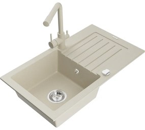 Mexen Pablo, granitový drez 752x436x161 mm, 1-komorový a béžová batéria Duero, béžová, 6510-69-671600-69