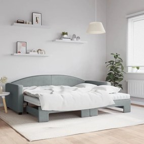 Rozkladacia denná posteľ s matracmi bledosivá 90x200 cm látka 3197206
