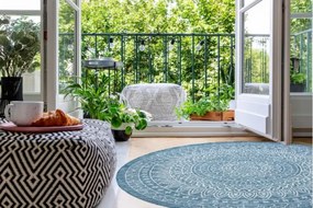 Koberec šnúrkový SIZAL LOFT 21207 Rozeta kruh BOHO slonia kosť / strieborný / nebeský