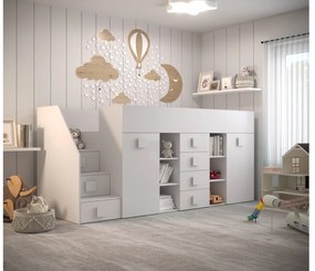 Detská kombinovaná posteľ 90 cm Toreno 3 (biela + biely lesk + biele lesklé madlá) (L). Vlastná spoľahlivá doprava až k Vám domov. 1083329