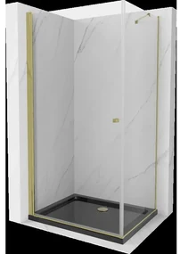 Mexen Pretoria sprchová kabína, kyvné dvere 70 x 100 cm, Transparentné, Zlatá + sprchová vanička Flat, Čierna - 852-070-100-50-0