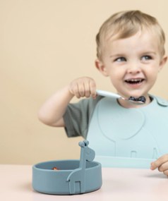 Obedová súprava Peekaboo s podbradníkom s vreckom nebovo modrá 3 diely