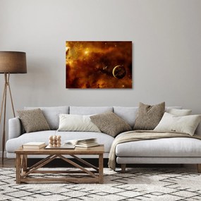 Sklenený obraz - Planéty s hmlovinou (70x50 cm)