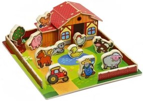 Domeček dřevěná farma Moje první zvířátka 31x31cm 28ks+podložka v krabici MPZ