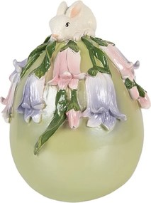 Dekorácia zelené vajíčko zdobené kvetmi a králikom - Ø 14*17 cm