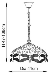 Endon 64080 - Luster na reťazi Tiffany DRAGONFLY 3xE27/60W/230V priemer 41 cm