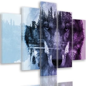 Obraz na plátně pětidílný Lesní vlk Zvířata Příroda - 150x100 cm
