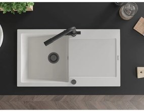 Mexen Leo, drez granitový 900x500x190 mm, 1-komorový a čierna batéria Duero, biela, 6501-20-671600-70