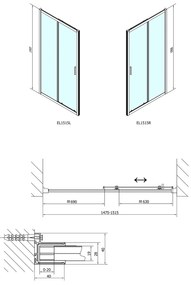 Polysan, EASY LINE sprchové dvere 1500mm, číre sklo, EL1515