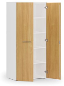 Kancelárska policová skriňa PRIMO WHITE s dverami, 1781 x 800 x 500 mm, biela/buk