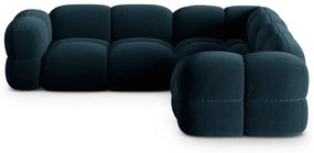 Tmavomodrá zamatová rohová pohovka Loretto – Cosmopolitan Design