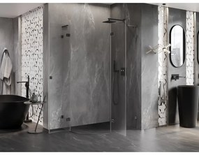 Mexen Lunar, L pravý polkruhový sprchový kút 80 x 70 cm, 8mm číre sklo, grafitový profil, 833L-080P-070L-95-00
