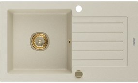 Mexen Pablo granitový jednokomorový drez s odkvapkávačom 752 x 436 mm, Béžová, Sifón Zlatá - 6510751010-69-G
