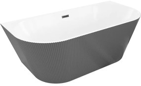 Mexen Oris, voľne stojaca ryhovaná vaňa 170 x 80 cm, biela-šedá, čierny matný prepad, 52871708062-70