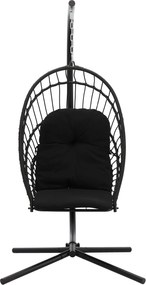 CH ERIS ČIERNA SKLADACIA ZÁVESNÁ STOLIČKA, VANKÚŠ – ČIERNY, RÁM – ČIERNY