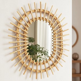 Tutumi Tutumi, nástenné zrkadlo Boho 57x49 cm QDJ5749, svetlá hnedá, HOM-02819