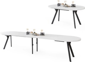 Mazzoni EXPANSO Biely mat / čierne nohy - OVÁLNY ROZKLADACÍ STÔL 160-360 cm PRE 16-18 OSÔB