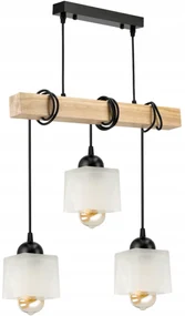 BERGE LED závesné stropné svietidlo, drevený trám, 3xE27, loft, mliečna kocka