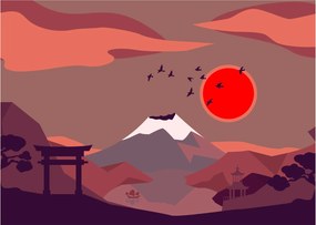 Sklenený obraz - Ilustrácie hory Fuji (70x50 cm)