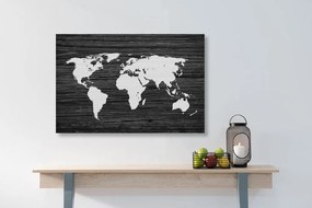 Obraz mapa sveta na dreve v čiernobielom prevedení - 60x40