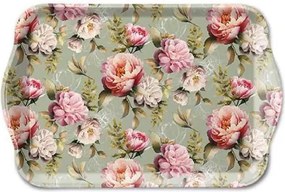 Zelená melamínová tácka s pivonkami Peonies - 13*21 cm