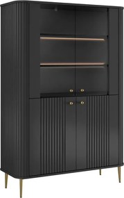 Vitrína Vesper 103 cm štvordverová - čierna / zlaté nohy