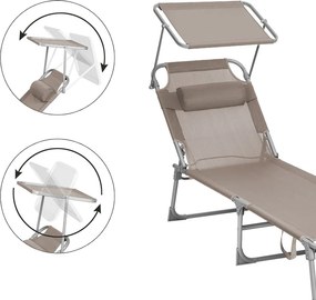 Záhradné lehátko LAGUNA s nastaviteľnou clonou, 193x53x29cm, hnedošedá (taupe) SongmicsHome