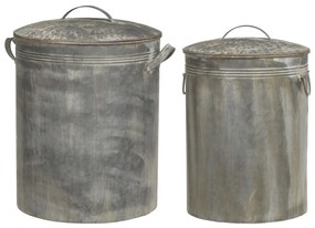 2ks okrúhly plechový zinkový antik vedierko s vekom Planters - Ø 36*49/ Ø 30*44 cm