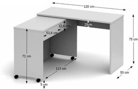 Tempo Kondela Rozkladací PC stôl so šuplíkmi, biela, VERSAL NEW